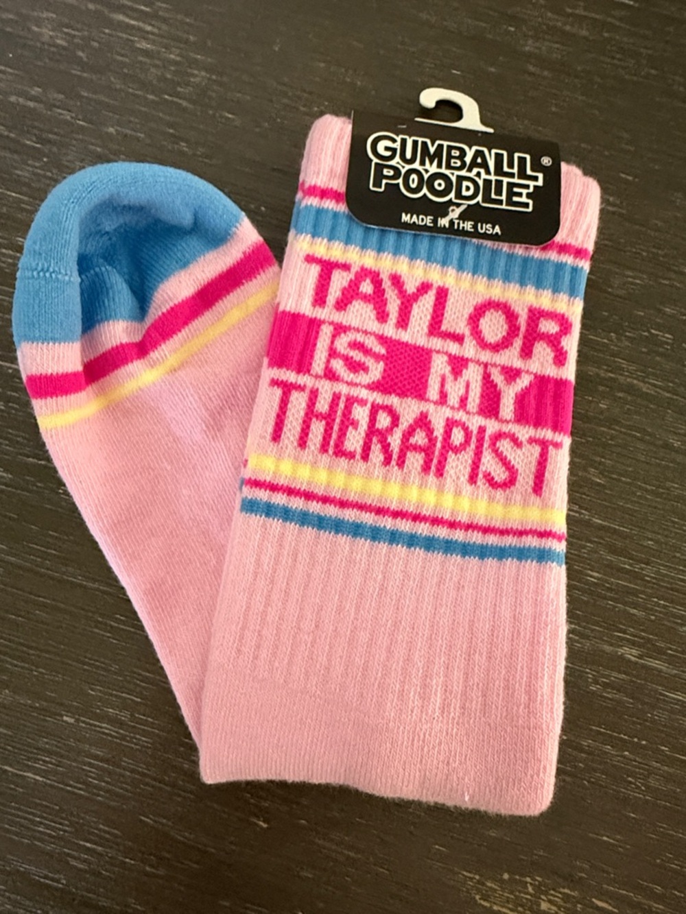 NWT Gumball Poodle Pink "Taylor Is My Therapist" Crew Socks OS Unisex